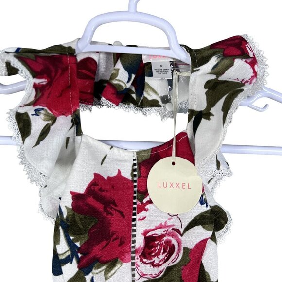 Luxxel NWT S Floral Ruffled 2 Piece Crop Top High Waist Short Set Marilyn Monroe - Picture 8 of 16